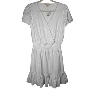 NWT Michael Kors Eyelet Smocked Waist Ruffle Hem Dress White Med Cottagecore